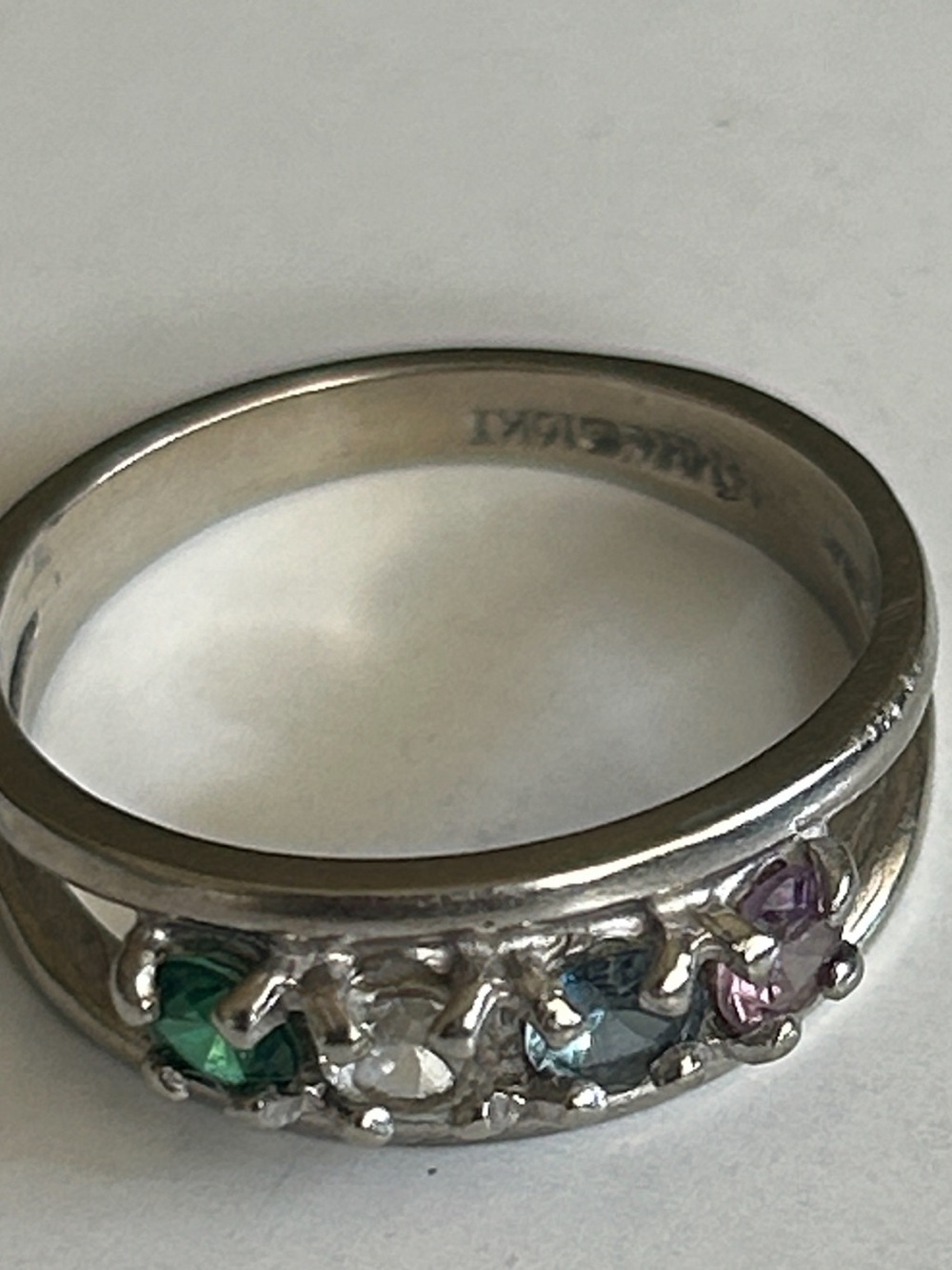 Vintage Mid Century Multi Gemstone 10K White Gold Ring - Size